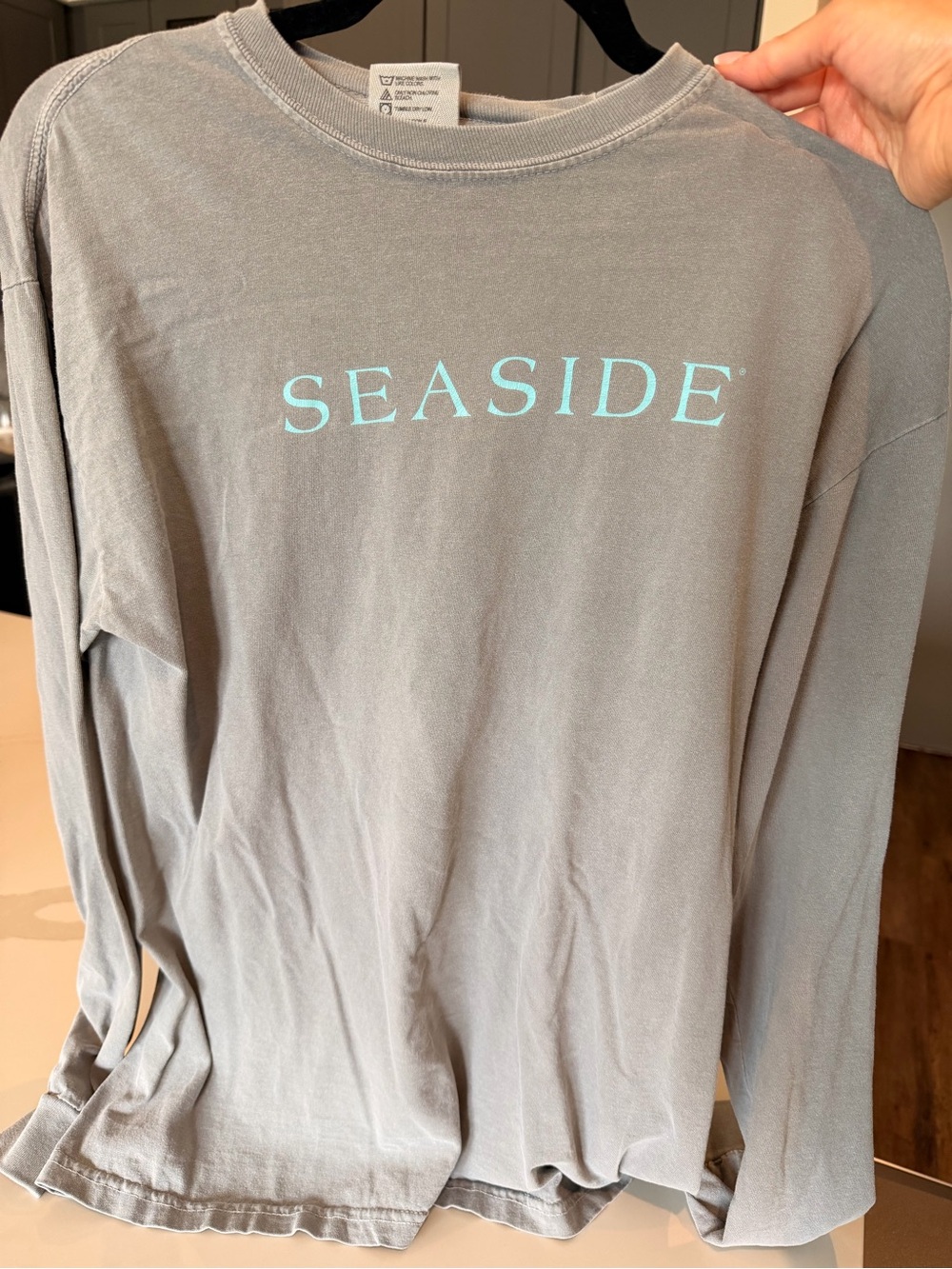 Seaside Logo Long Sleeve Tee - Gray with Aqua Print Comfort Colors!
